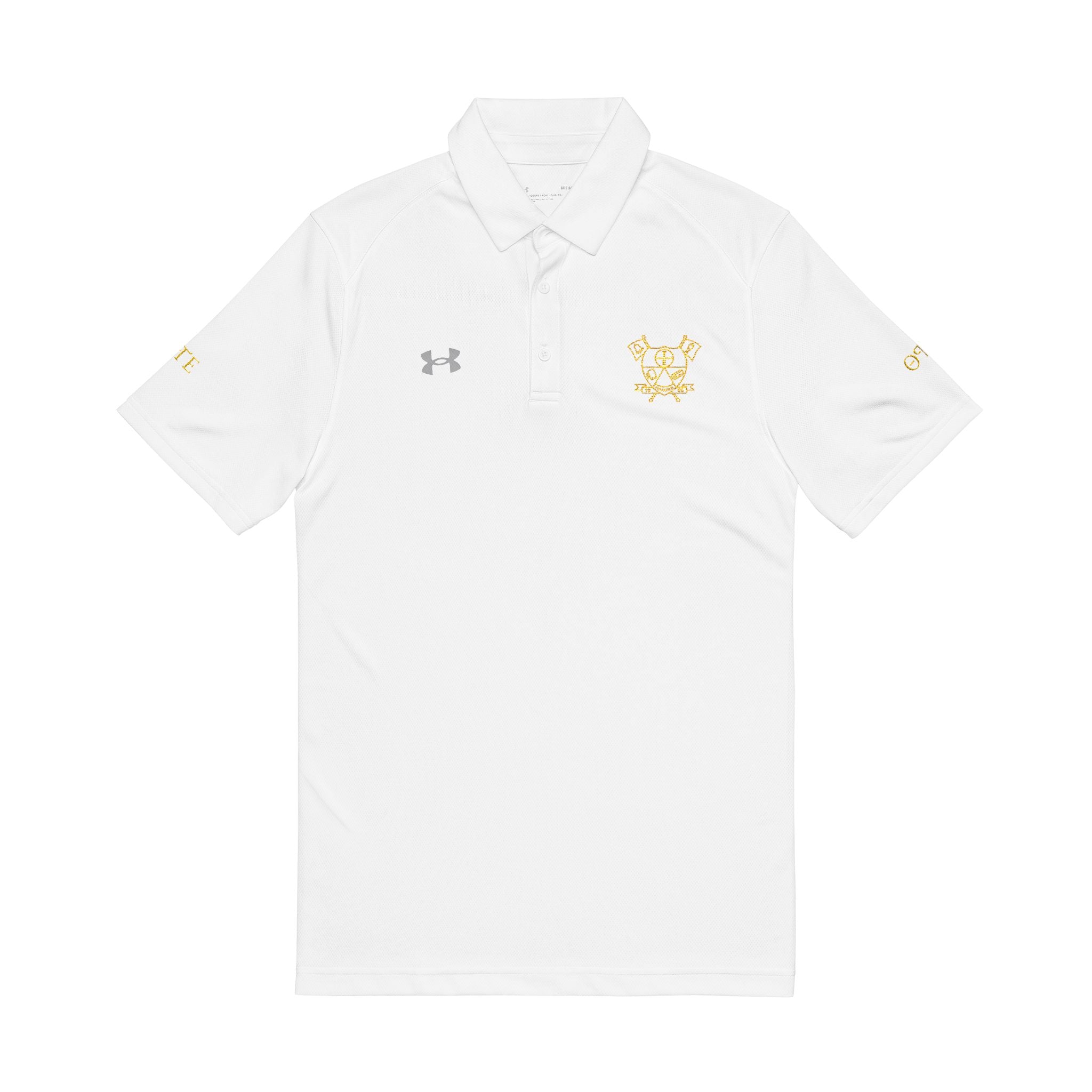 Men's White Embroidered Polo Shirt – Gold Crest Under Armour